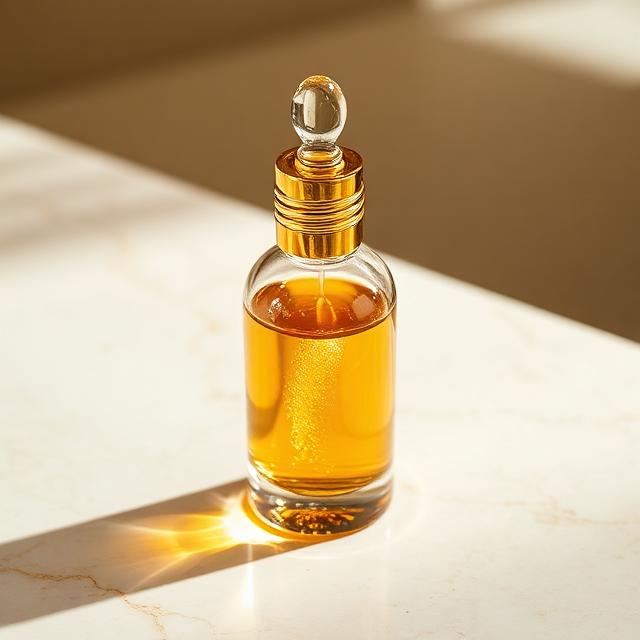 Smooth Gold Elixir dropper bottle on marble